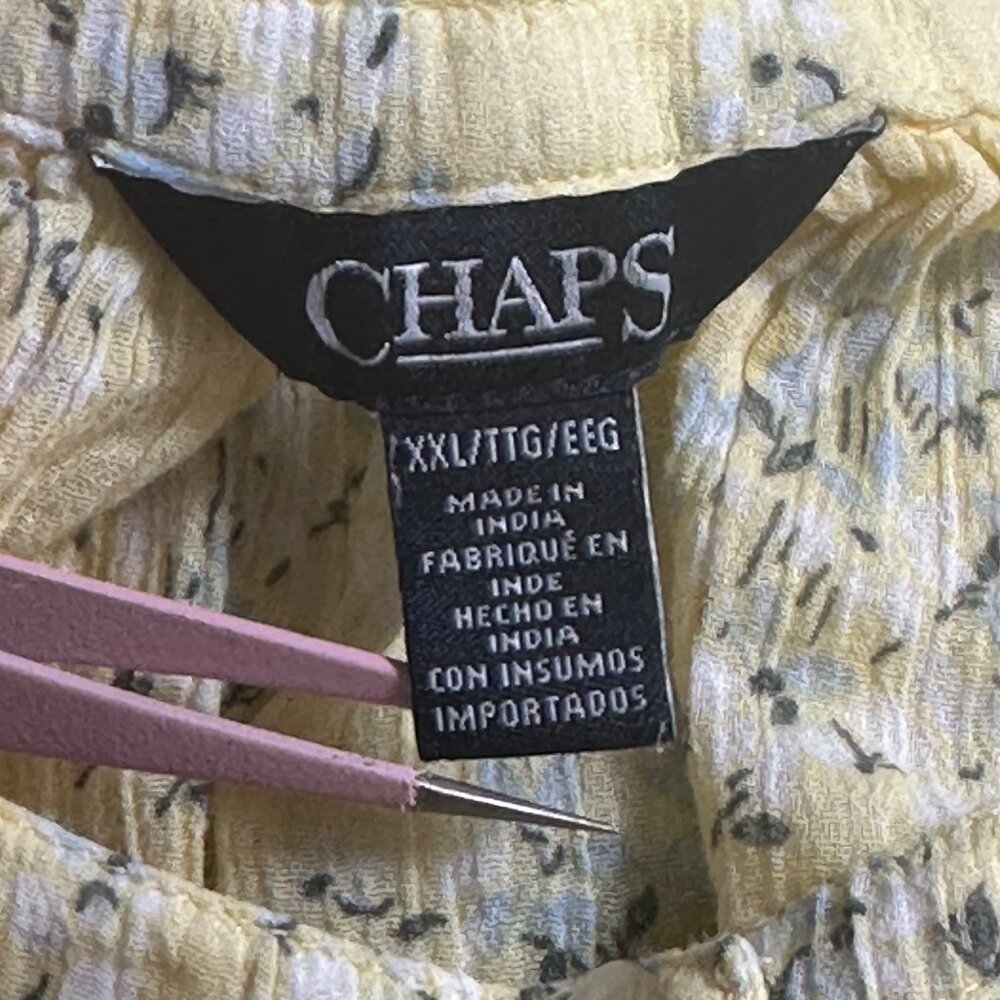Chaps Yellow Floral Womens 3/4 Sleeve Button Up Top XXL 100% Cotton Boho Peasant - Picture 3 of 10